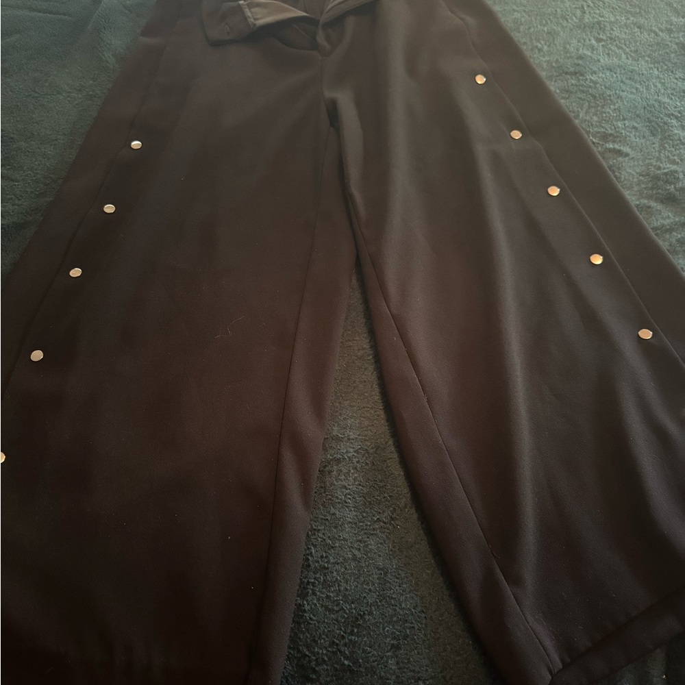 Zara Wide-Leg Black Pants with silver buttons